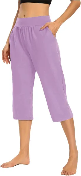 Yoga Capri for Women Loose Fit Comfy High Waisted Cropped Pants Summer Going Out Capris Athletic Sweatpants Pockets